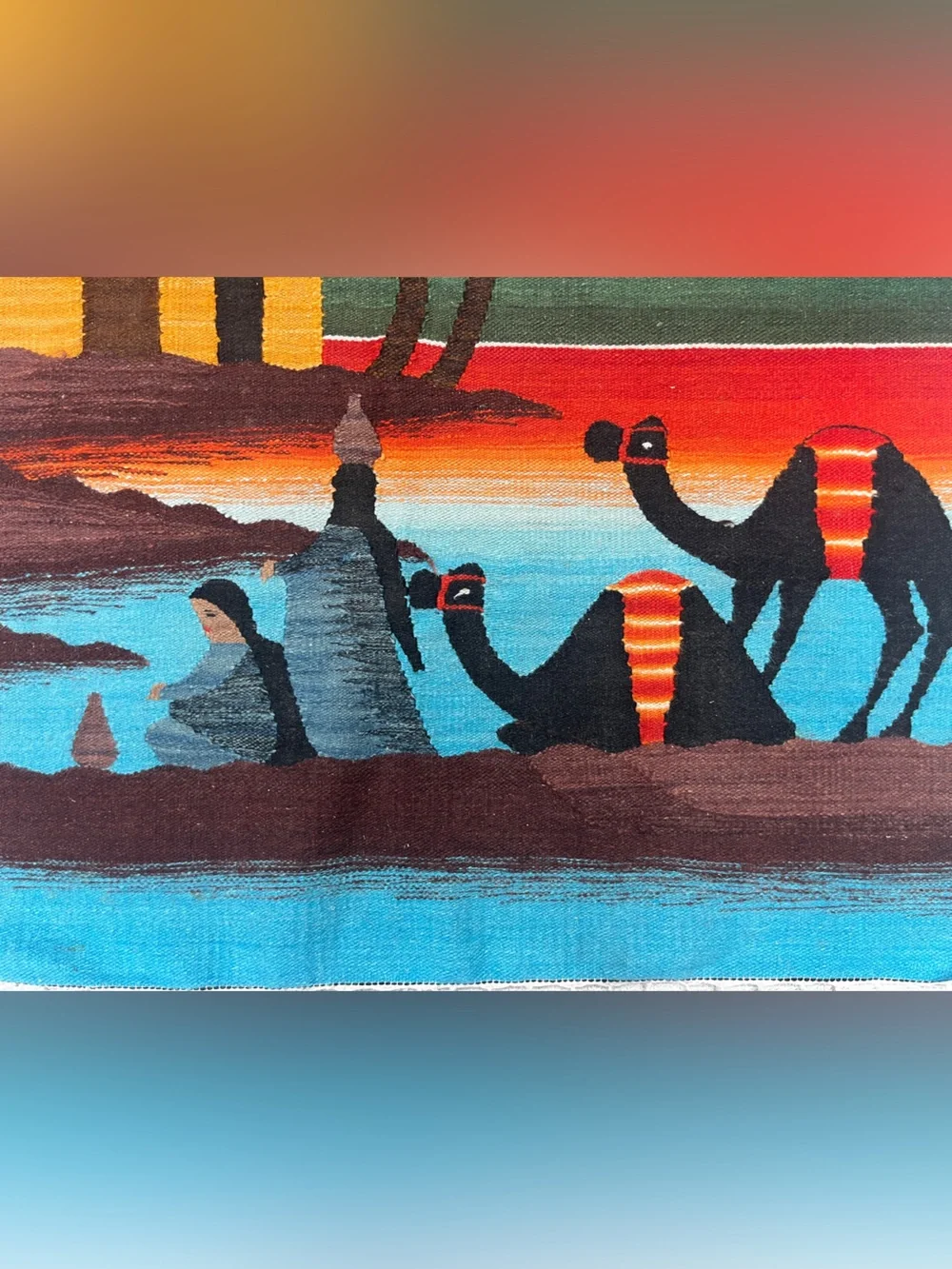 Sunset Desert Tapestry Wall Hanging in Orange and Blue